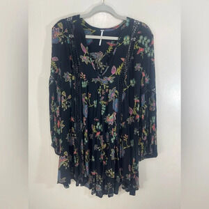 Free People Just The Two Of Us Black Floral Peasant Tunic Dress Top Women’s XS